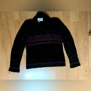 Black Sweater Turtleneck with Purple and Red Pattern